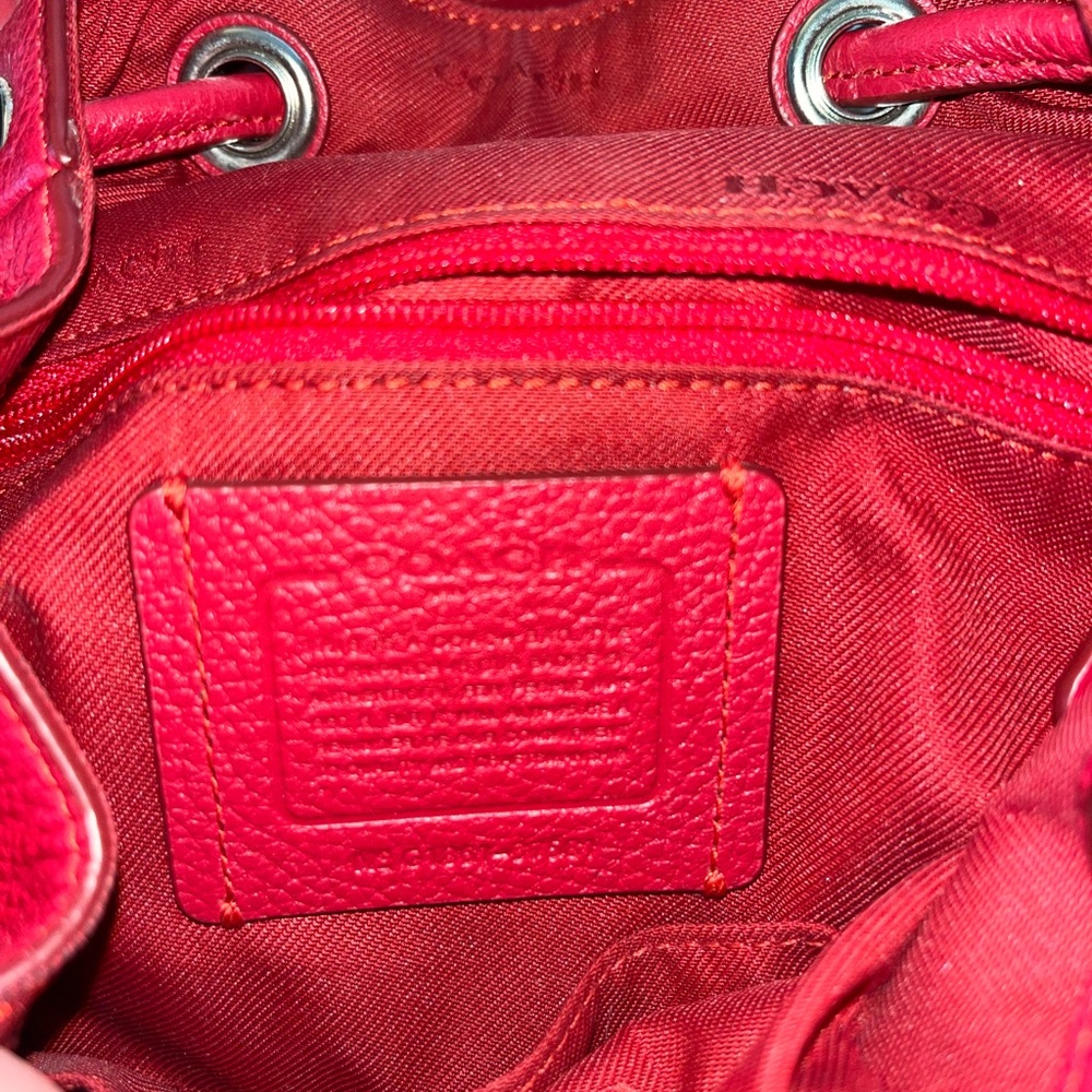 Red Leather Pebble Mini Coach Drawstring Backpack - Picture 5 of 7